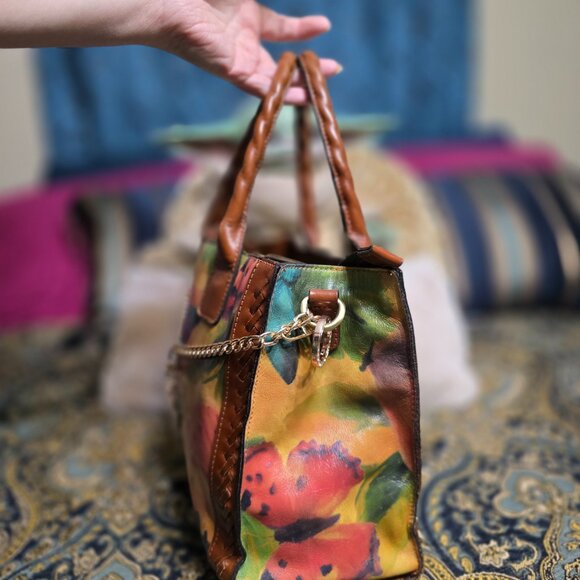 Patricia Nash Italian Leather Watercolor Butterfly Curry Tote & Fossil Wallet - Picture 4 of 16